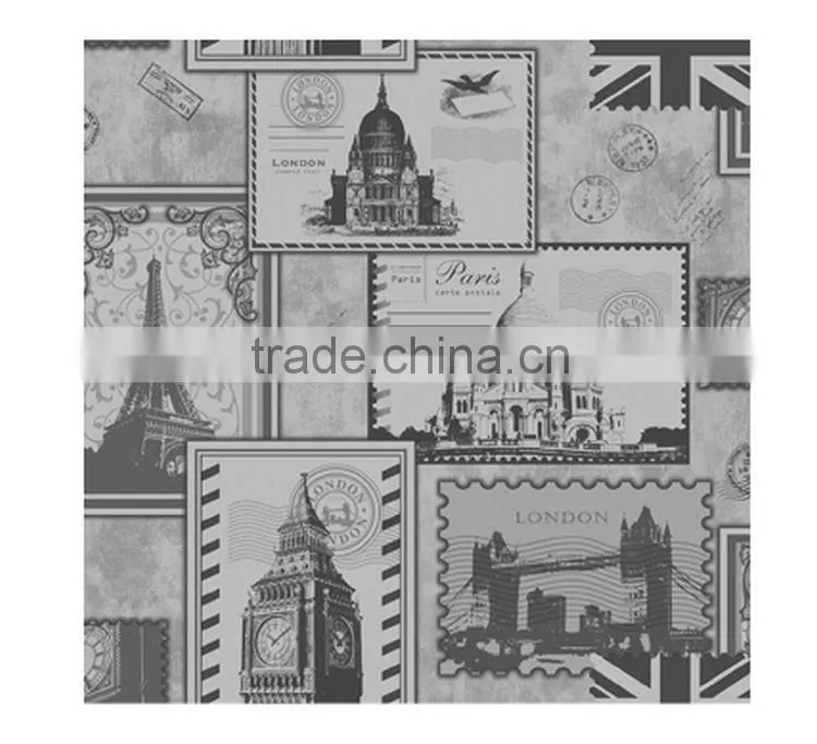 stock printing vinyl wallpaper, english architectural wall paper for children , strippable wall paper sample