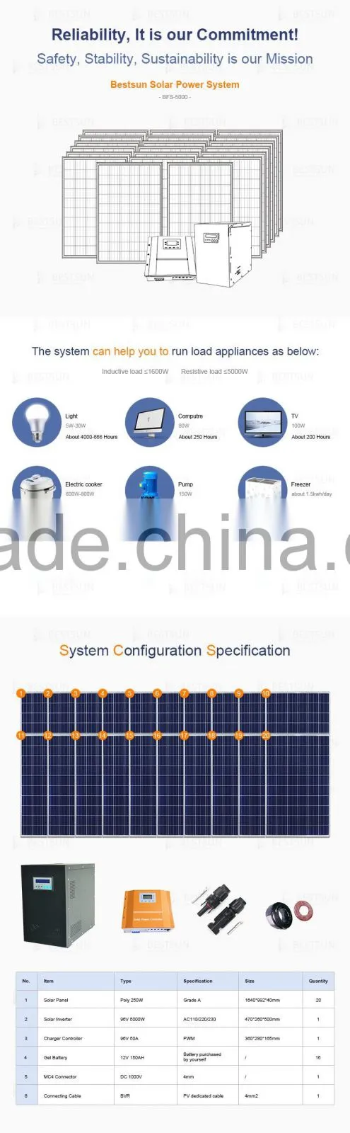 Whole house use 5kw off grid pv portable solar electric energy system