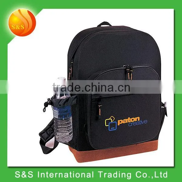 faux leather bottom wholesale backpack with drink bottle holder