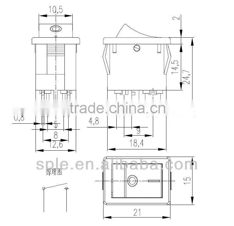 21*15mm double pole rocker switch KCD1-104