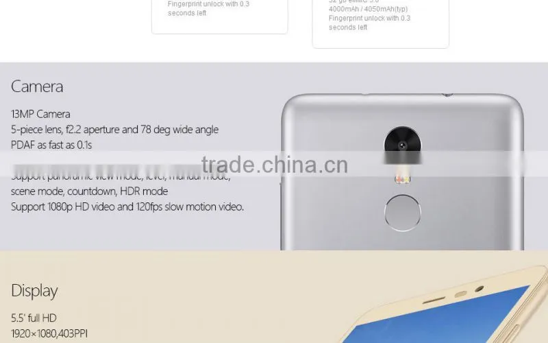 Hot Sale Original Xiaomi Redmi Note3 3GB RAM 32GB ROM 4000mAh google play MIUI 7 Fingerprint ID OEM Smart Phone Mobile Cell ODM