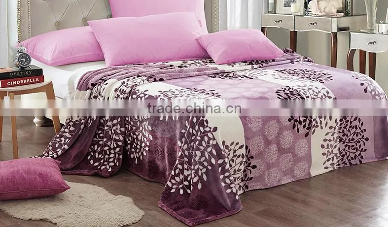 Leaves pattern 100% polyester flannel blanet