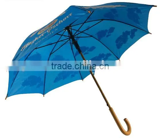 Auto Open Quality Wooden Umbrella with Wood Shaft Wood Handle Straight Umbrella