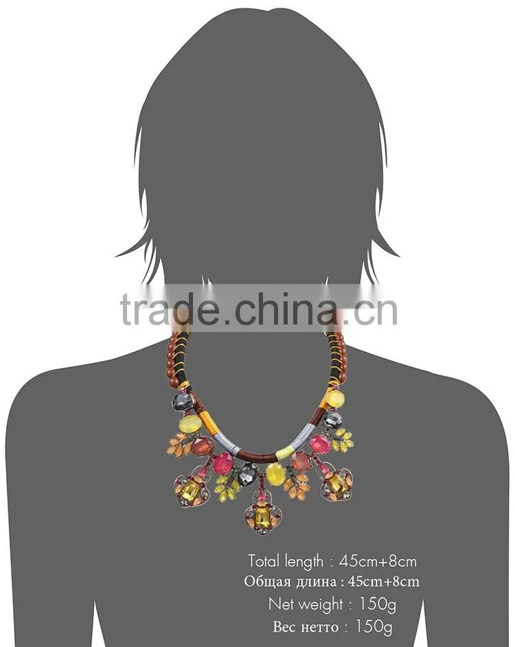 Handmade necklace rope chain colorful crystal pendantethnic necklace 2015 luxury crystal inlaid bijoux femme NL13562