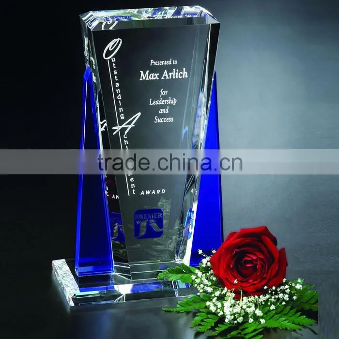 clear crystal diamond shape plaque design office gift with wood base