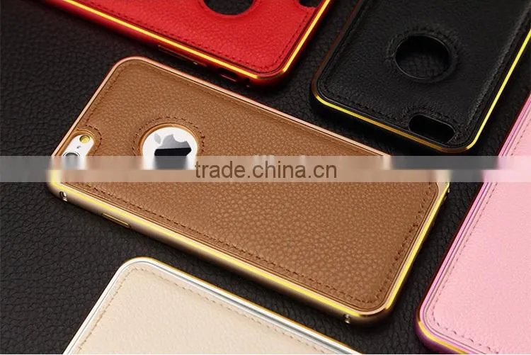 leather cheap mobile phone case for iphone 6 plus aluminum metal bumper with leather flip phone case