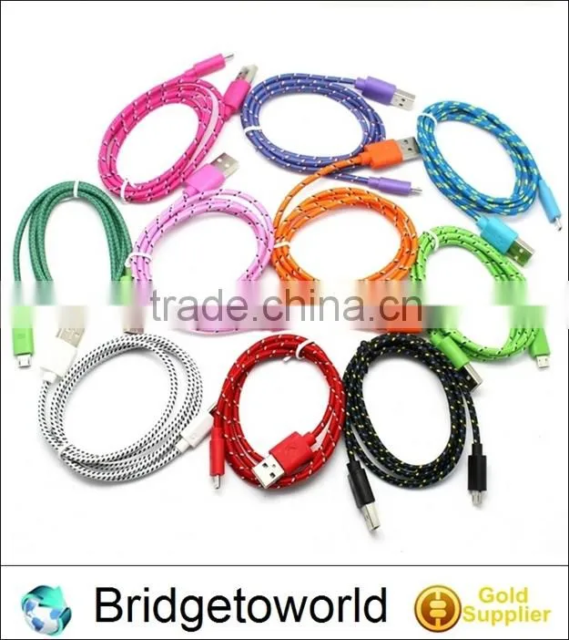 Newest multi colors linen braided micro USB cable for Andriod phones S3 S4 Note 2