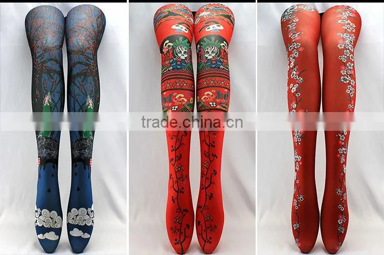 Patterned tattoo tights pantyhose women sheer seamless pantyhose