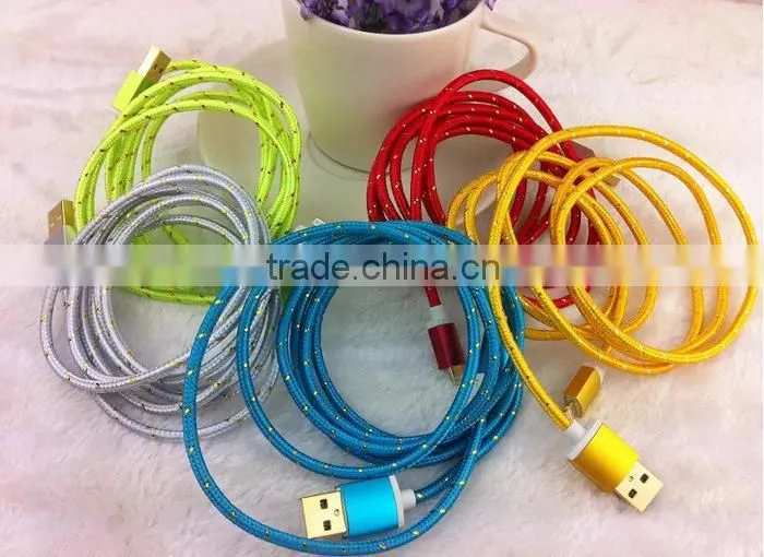 2014 colorful nylon Braided Aluminum Alloy Cover micro usb data cable from shenzhen factory
