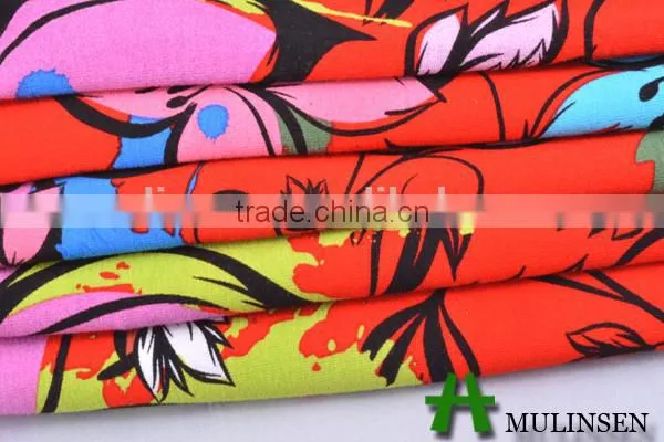 Open end flower printed spun rayon viscose fabric