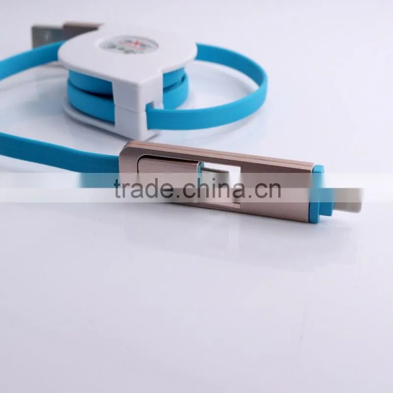 2016 Creative two sided flat USB Cable, Retractable Noodle 2 in 1 usb charging cable CE FCC ROHS