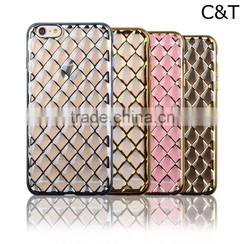 C&T Clear Transparent Soft Plating Grid TPU Bumper Case for iPhone 6 Plus 5.5 Inch