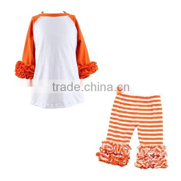 2016 kids clothing set white chest black 3/4 sleeve children raglan icing pants girls boutique fall children clothing sets girls