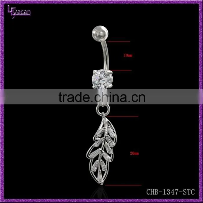 Body Jewellery Fancy CZ Paved 14 Gague Surgical Steel Leaf Body Jewelry Vibrating Navel Rings