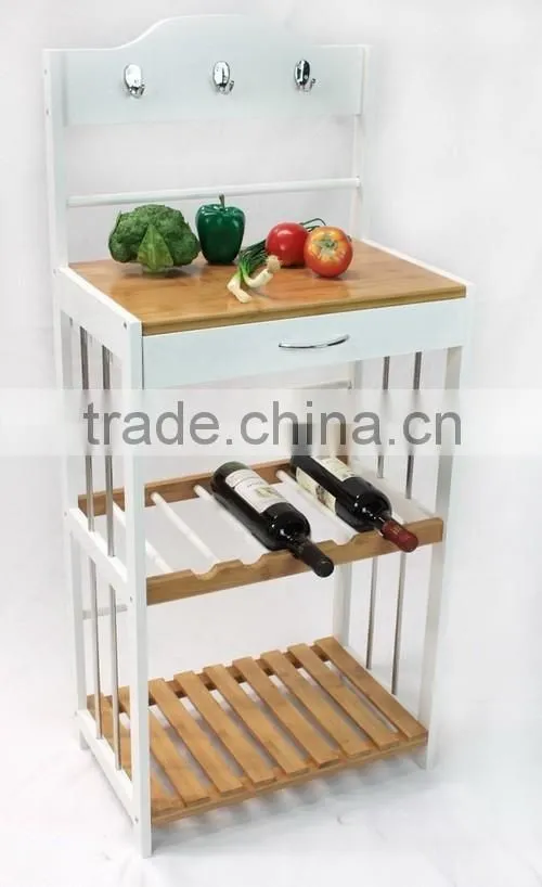 Bamboo kitchen trolleys with baskets wheels for kitchen room