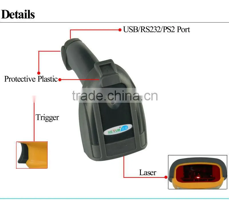 Handheld Pos Barcode Scanner Gun Supermarket Fixed Mount Barcode Scanner With USB/RS232/PS2 Interface