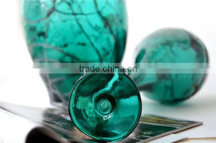 European style creative forest green handmade art glass vase ,Unique design tall glass vase for wedding decoration