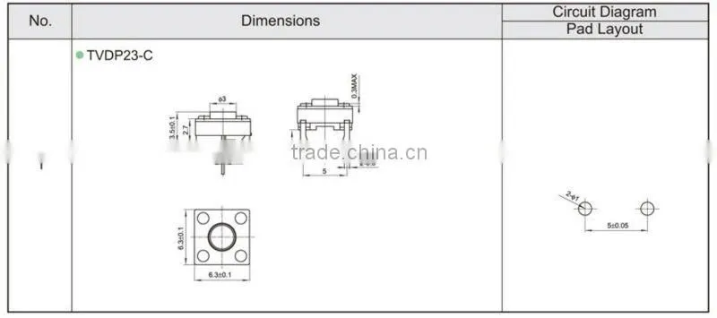 FTVDP23 6X6mm tact touch switch led reading light