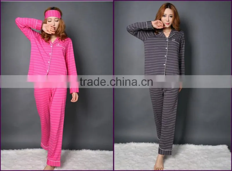 TOP SELL Striped Cotton Women Sleepwear Women Pajamas Set Sleepshirt sleep & lounge Home Clothes Long Sleeve Pants Soft Pyjamas