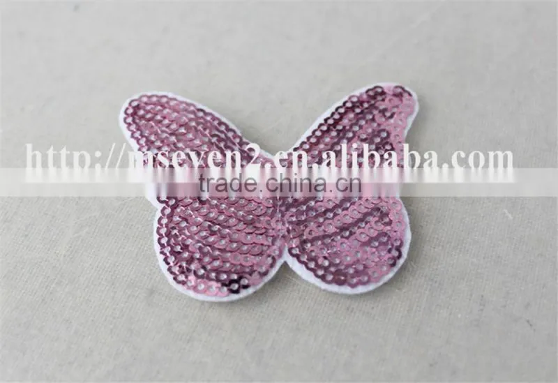 good looking pink butterfly woven embroidery patch in sequin material for sale