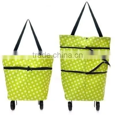 Lightweight Portable Foldable Dot Print Traveling Shopping Trolley Cart Handbag with Wheels