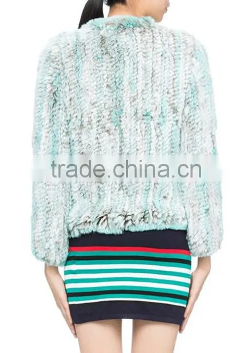 Top fashion multicolor rex rabbit fur knitted jacket for women