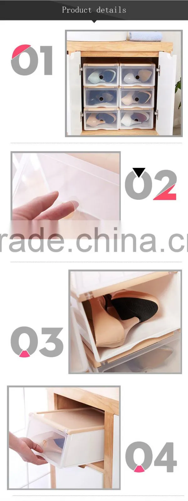 Easy Carry Border Transparent Drawer Shoe Storage Organizer Stackable Box