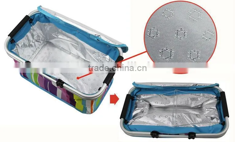 Heavy duty basket insulated picnic cooler bag