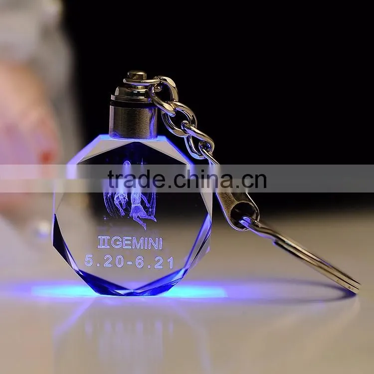 Promotional 3D engraving crystal keychain with led light as kids led giveaway
