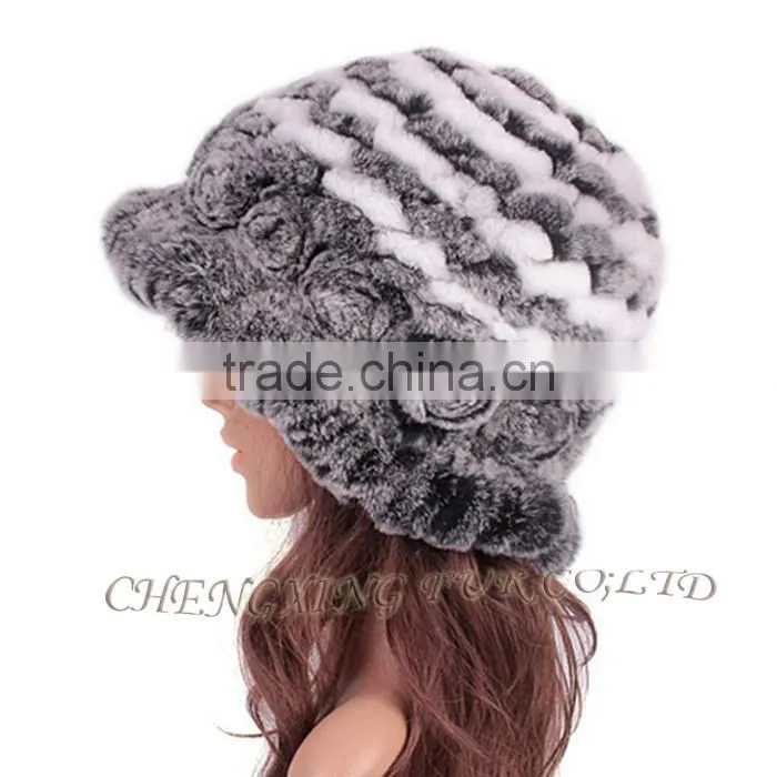 CX-C-195M Fashion Wholesale Hand Knitted Warm Rabbit Fur Winter Woman Hat