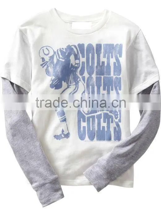 BOYS PRINTED LONG SLEEVE T.SHIRT WITH CONTRAST SLEEVES