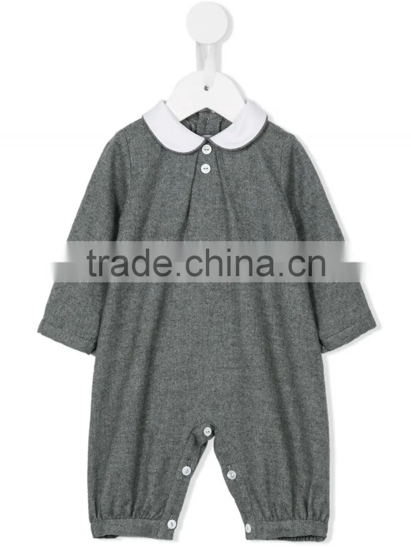 Grey Flannel Collared Winter Baby Romper for Little Cute Baby with Button Fastening and Button Cuffs