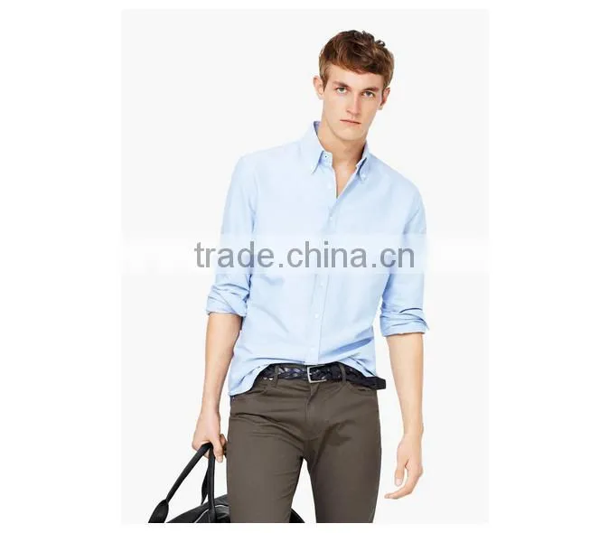Light blue slim fit button down collar cotton oxford shirt from the casual collection