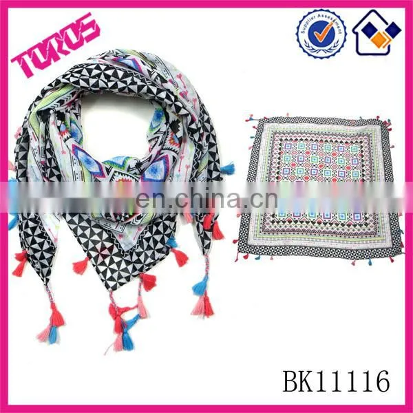 NEW ARRIVAL PRINTED LADY BANDANA WITH TASSELS SQUARE SCARF
