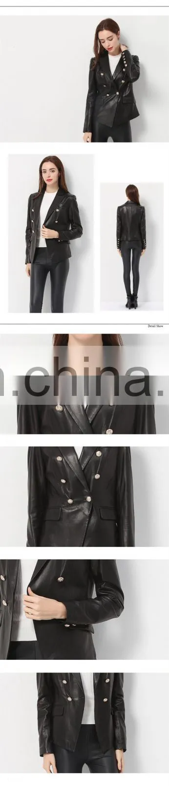 Lady Casual Spring Long Sleeve Beaded Leather Motorcycle Jacket