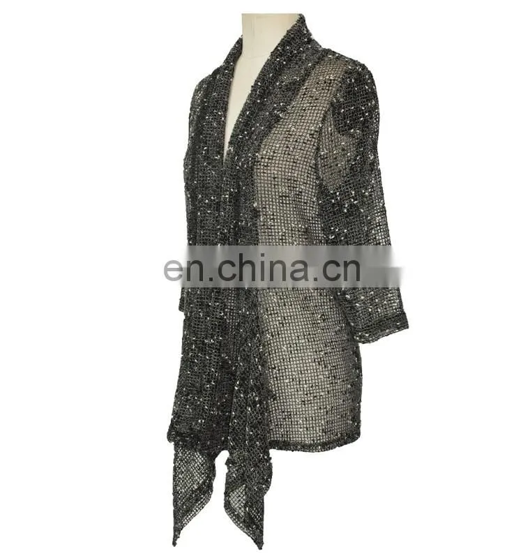 Old Lady Mesh Three Quarter Sleeve Plus Size Cardigan Normal Wear