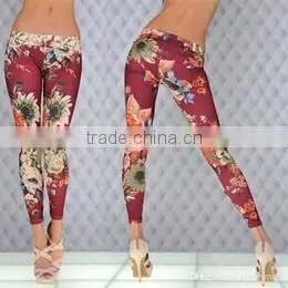 Women Sexy Floral Print High Elastic Skinny Leggings Milk Silk Slim Capris Pants Velvet Stylish Western Fashion Winter Legging P