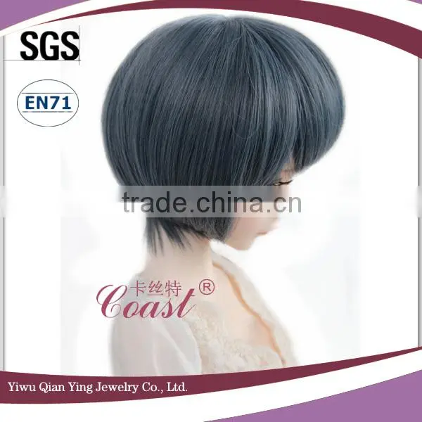 Factory Best grey blue synthetic short straight BJD hair wigs for dolls