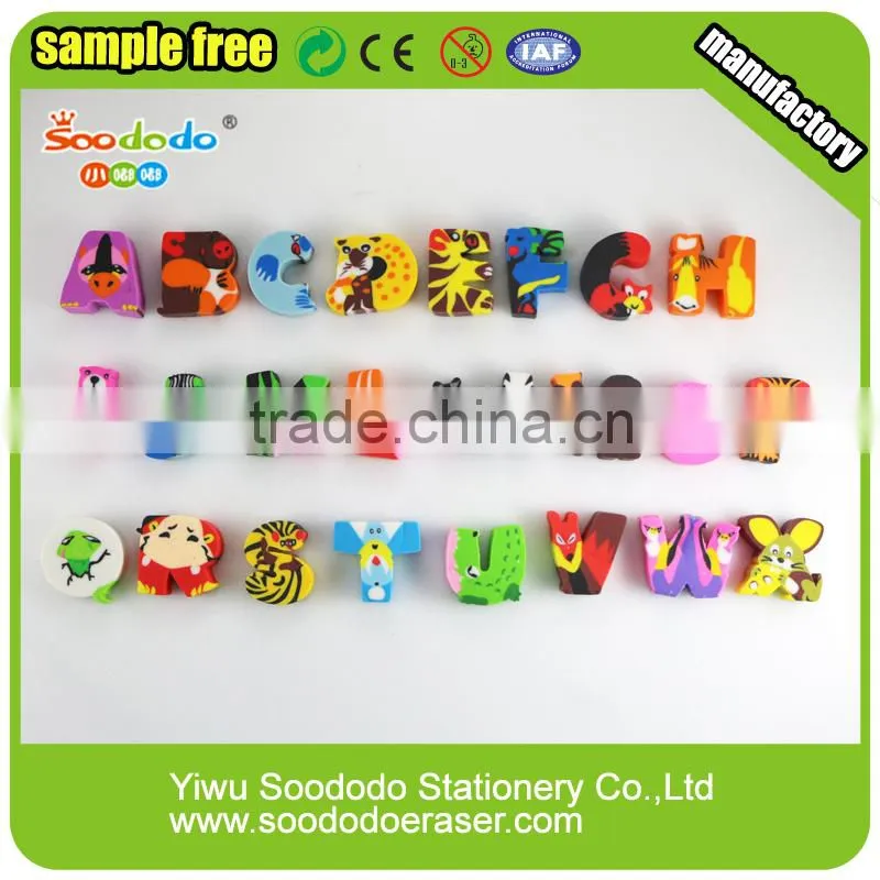 Cute Extruded rubber erasers animal letter eraser