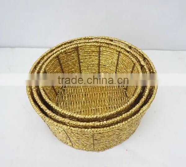 set of 3 handwoven round cheap decorative baskets