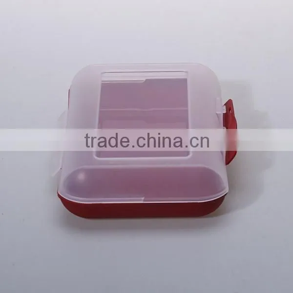 Rectangle Plastic Red Lunch Tray Box with locked clear lid