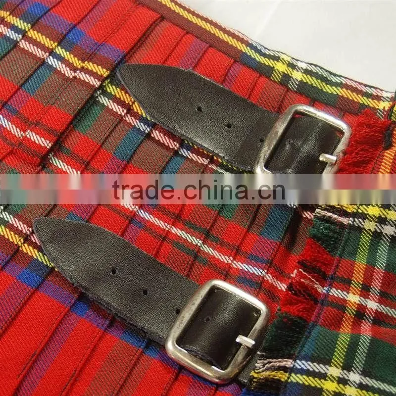 Black Stewart Scottish Tartan 6 Yard Kilt Three Buckle
