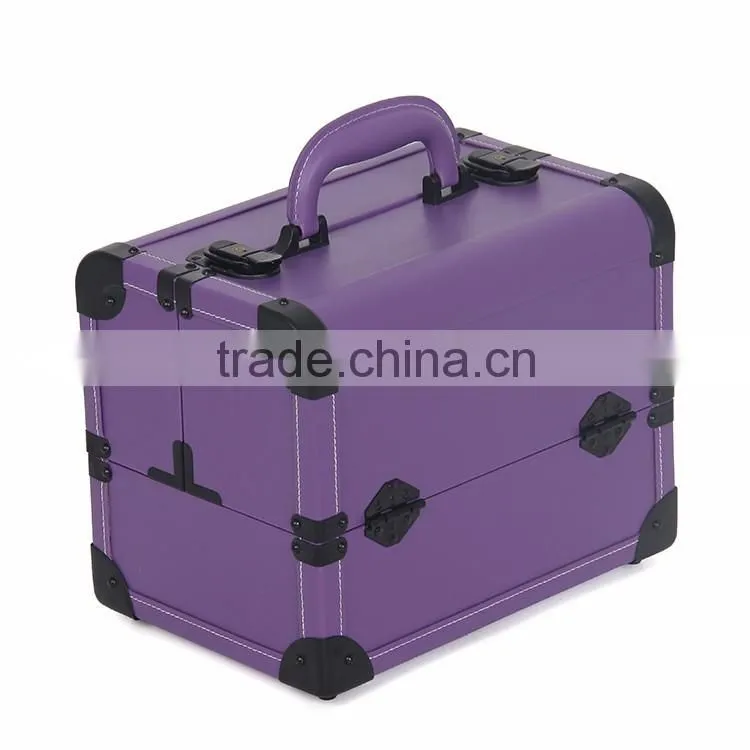 Purple Portable Cosmetic beauty train box makeup display Case