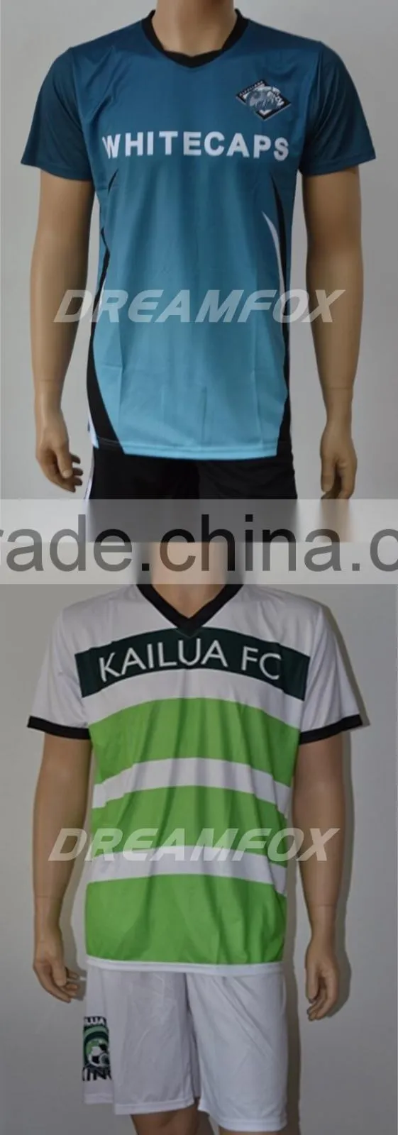 2015 new style Custom sublimation high quality black green soccer jersey wholesale