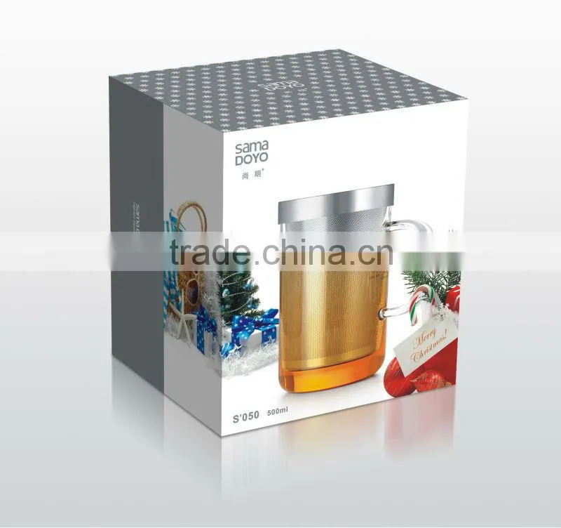 Borosilicate Glass Teacup/ Mugs with Stainless Steel Strainer with Lid on Christmas Promotion