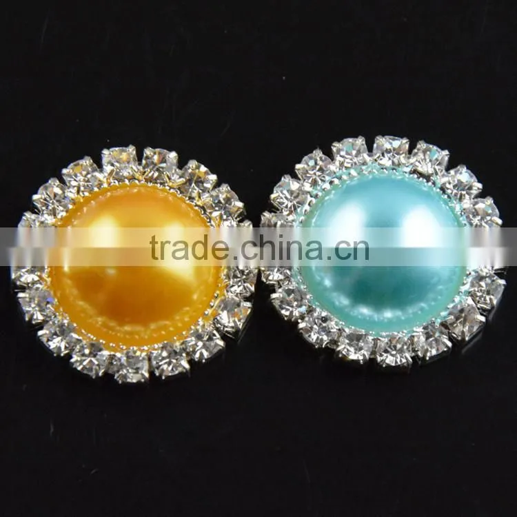14MM to 22MMM in Stock tWholesales Colorful Silver Plated Alloy Pearl Crystal Rhinestone Button For Jewelry Garment Accessory