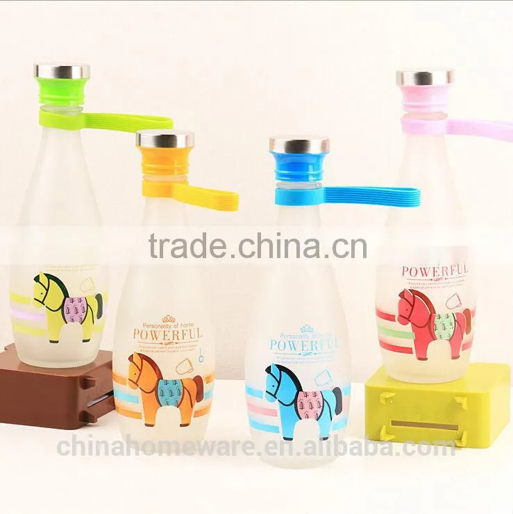 2014year wholesale sealing up lovely mustache water frosted glass bottle student carrying bottles