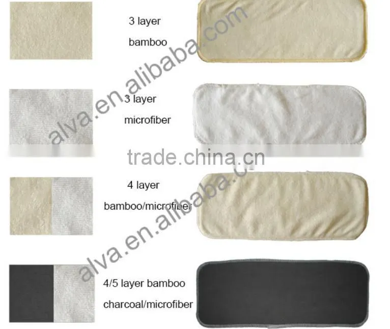 Alva 3 Layer&4 Layer Diapers Natural Baby Bamboo Antibacterial Terry Diaper Insert made in China
