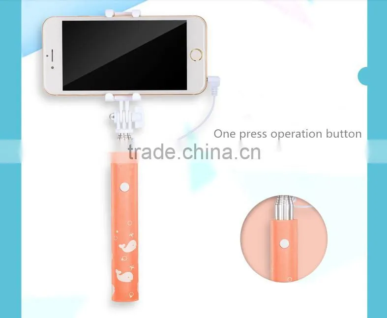 Cute Printing Foaming Handle Sefie Stick Travalling Portable Monopod selfie stick