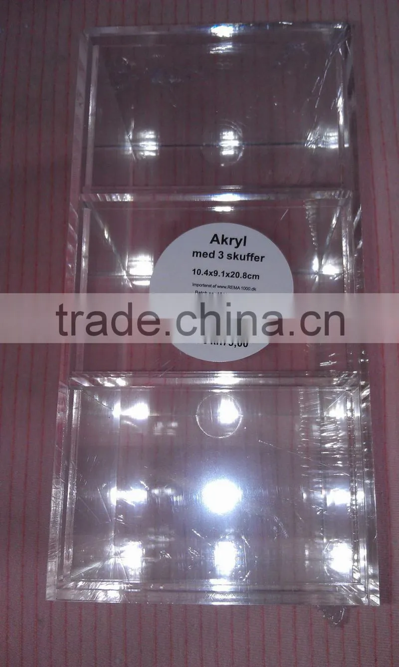 2015 New Design clear acrylic makeup organizer with 3 storage Boxes&Bins